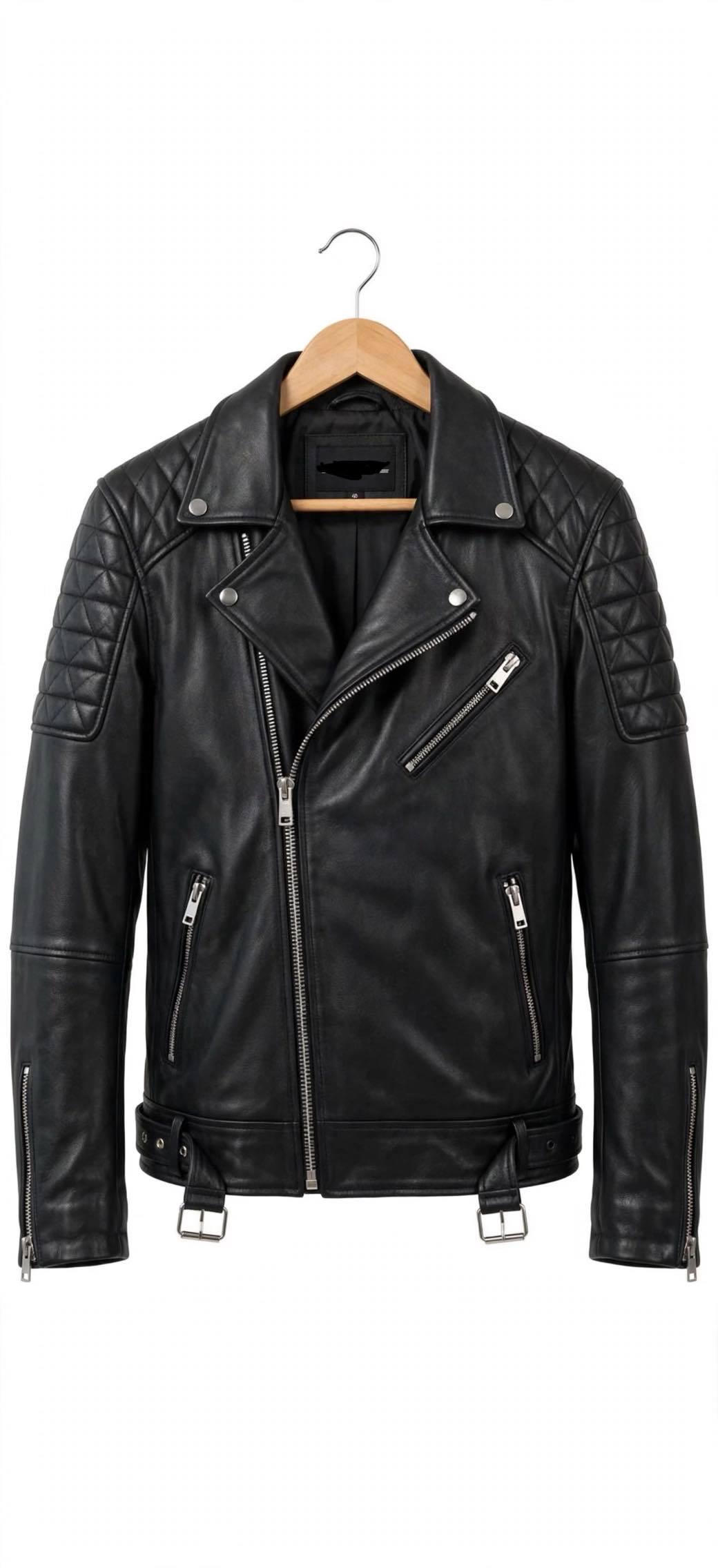 ARVO Black Diamond Quilted Biker Jacket Front View - Men's Lambskin Motorcycle Jacket with Asymmetrical Zip