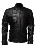 Men's Affliction black sheepskin leather jacket with stand collar