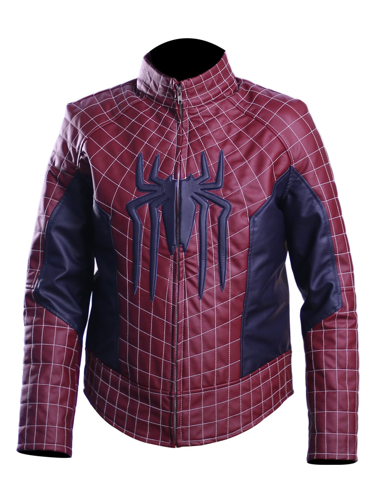 Spider-Man black faux leather jacket for men with stand collar