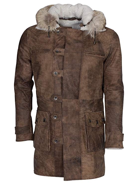 Tom Hardy Bane coat for men in brown cowhide leather, photo 2