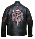 Men's VII BOY black leather biker jacket with padded shoulders