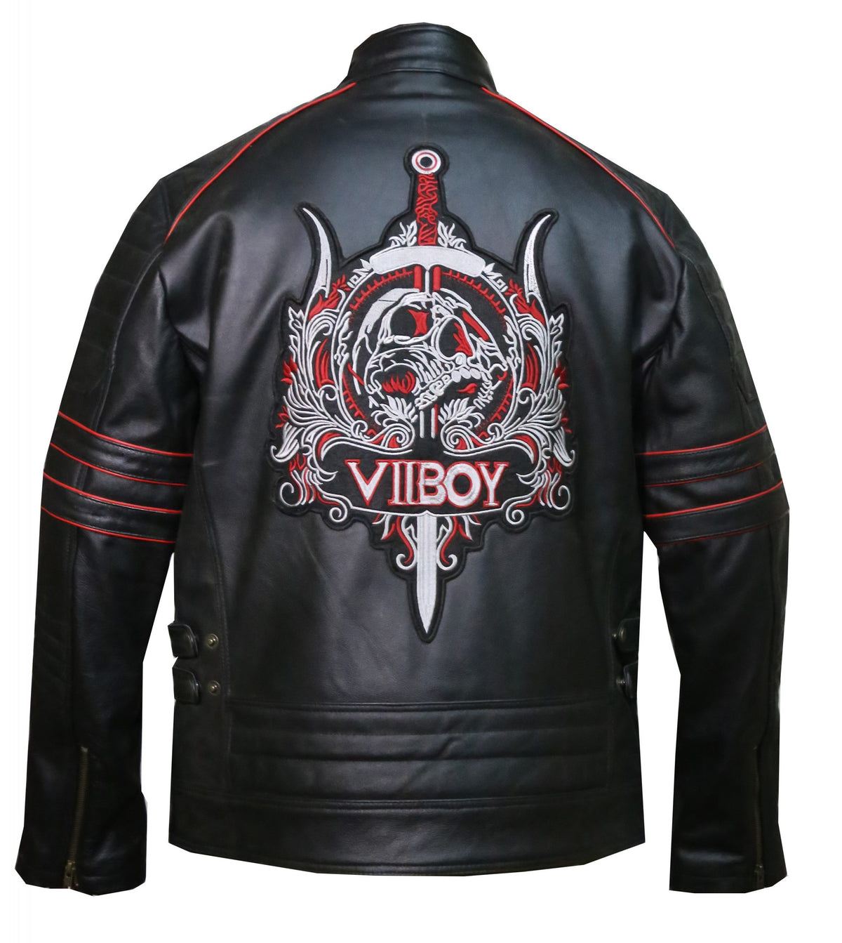 Men's VII BOY black leather biker jacket with padded shoulders