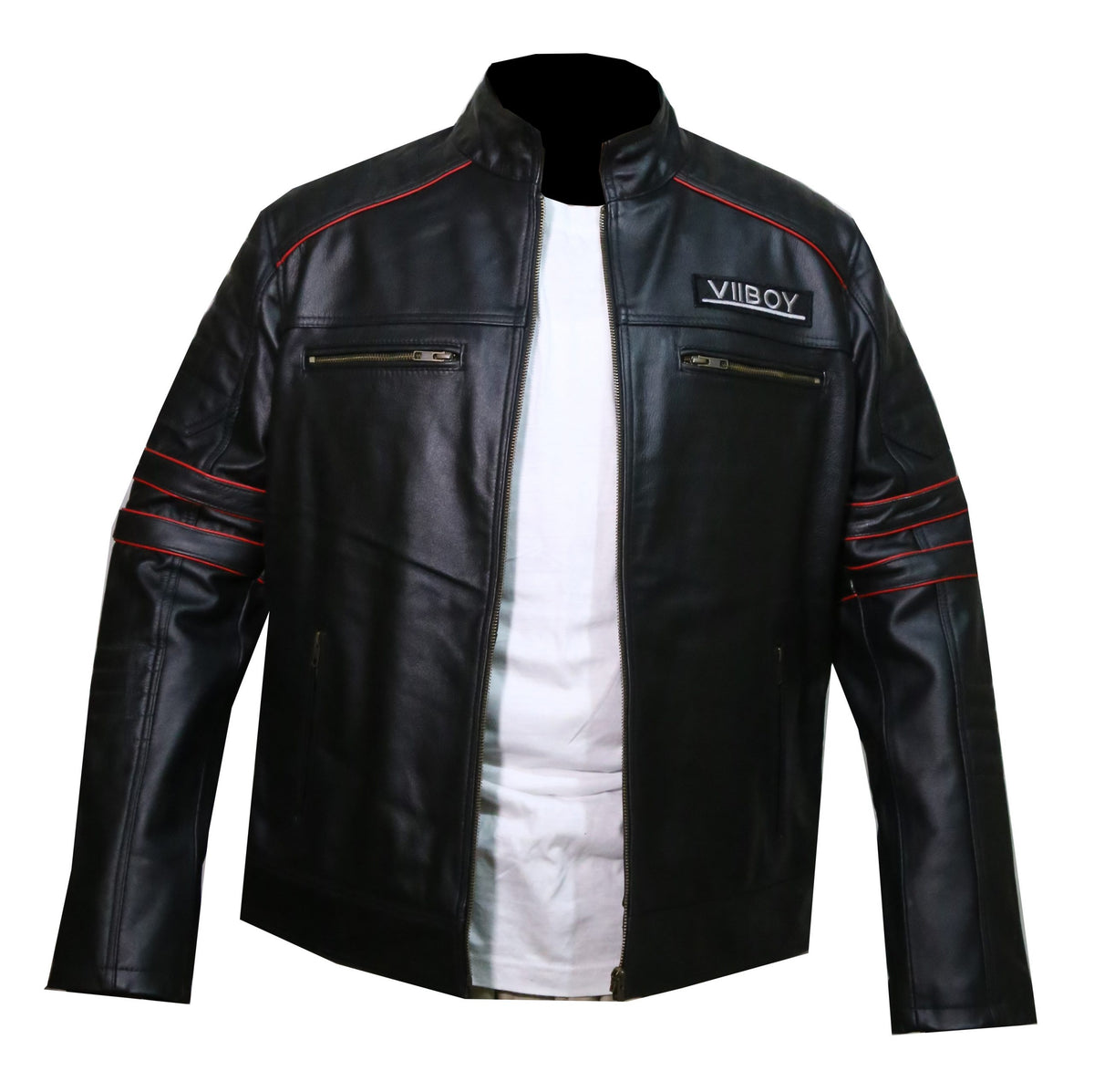 Men's VII BOY black leather biker jacket, photo 2