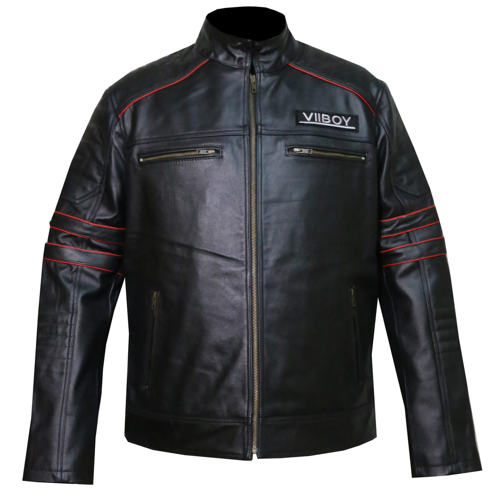 Men's VII BOY black leather biker jacket, photo 3