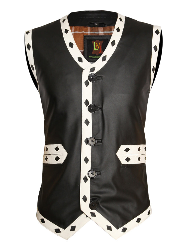 Men's black Warriors faux leather motorcycle vest, photo 2