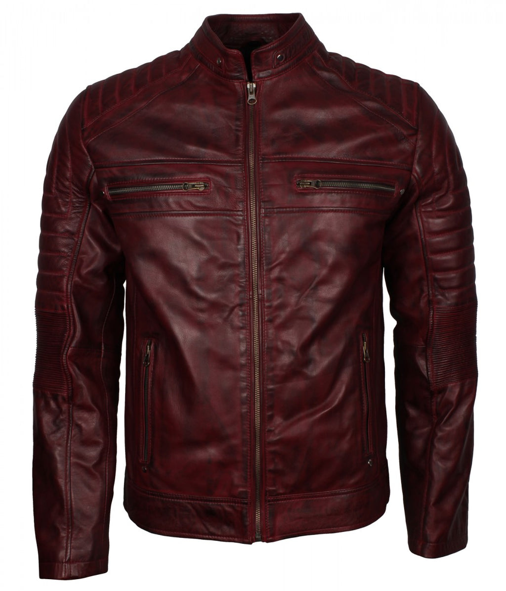Men's distressed maroon cafe racer jacket, photo 3
