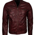 Men's distressed maroon vintage cafe racer leather jacket