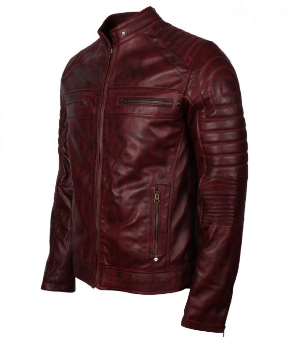Men's distressed maroon cafe racer jacket, photo 4