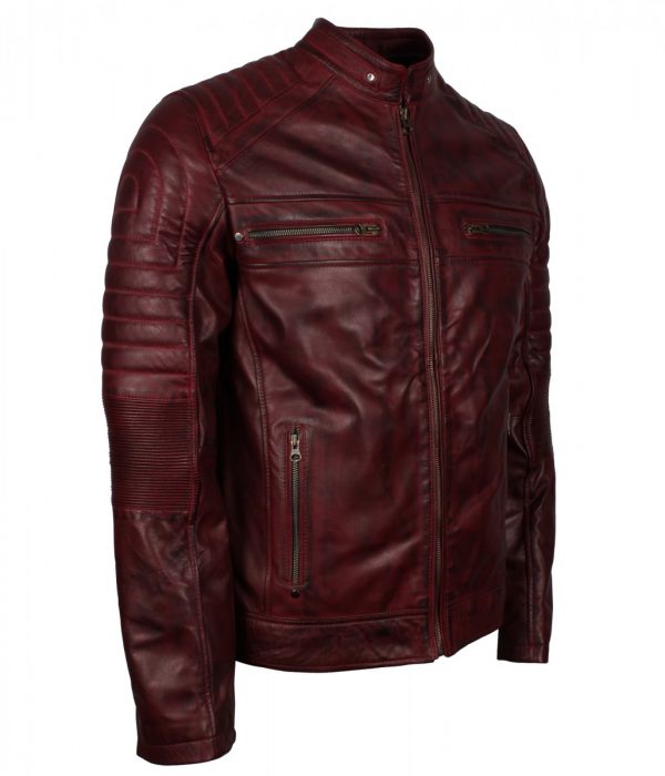 Men's distressed maroon cafe racer jacket, photo 2