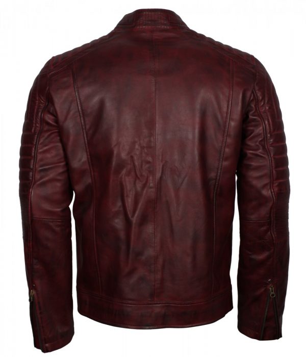 Men's distressed maroon cafe racer jacket, photo 5
