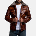 Acton brown sheepskin aviator leather jacket for men