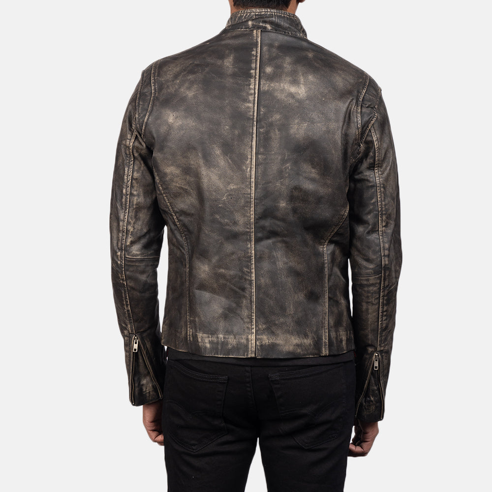 Men's distressed brown sheepskin leather jacket, photo 2