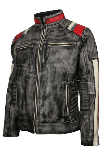 Men's distressed black sheepskin motorcycle jacket, photo 3