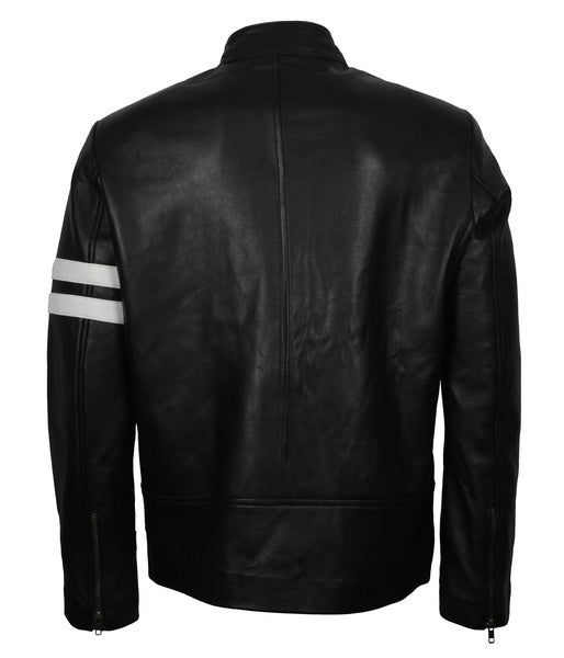 Vin Diesel black sheepskin jacket with white sleeve stripes, photo 4
