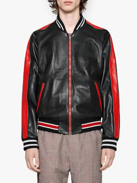 Men's black sheepskin leather bomber jacket, photo 2
