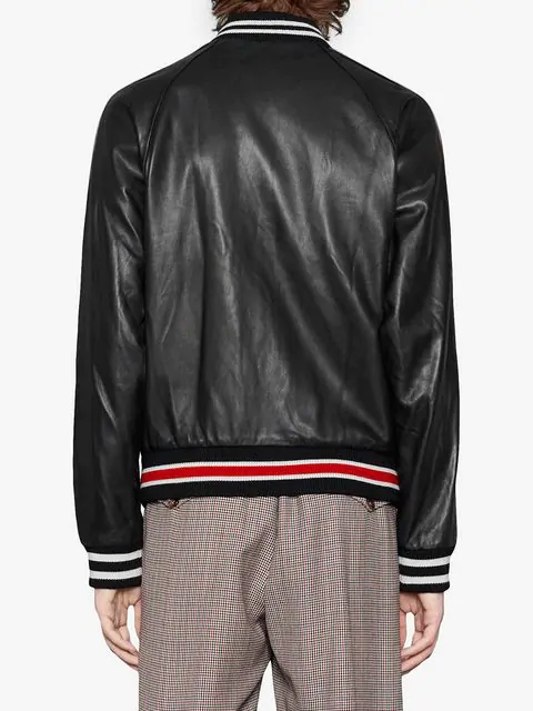 Men's black sheepskin leather bomber jacket, photo 3