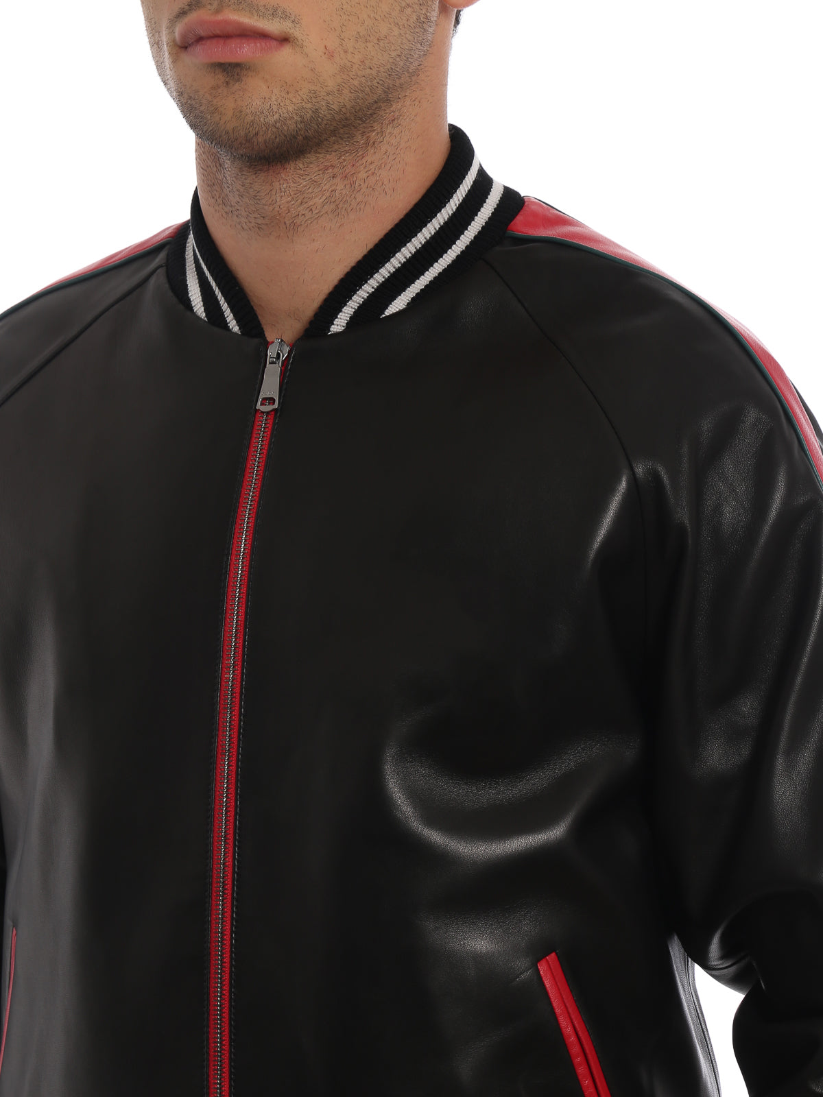 Men's black sheepskin leather bomber jacket, photo 4