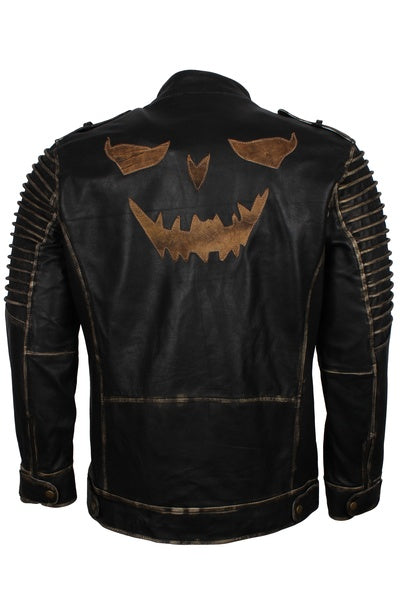 Men's distressed black Halloween leather motorcycle jacket, photo 2
