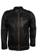 Men's distressed black Halloween leather motorcycle jacket with back patch