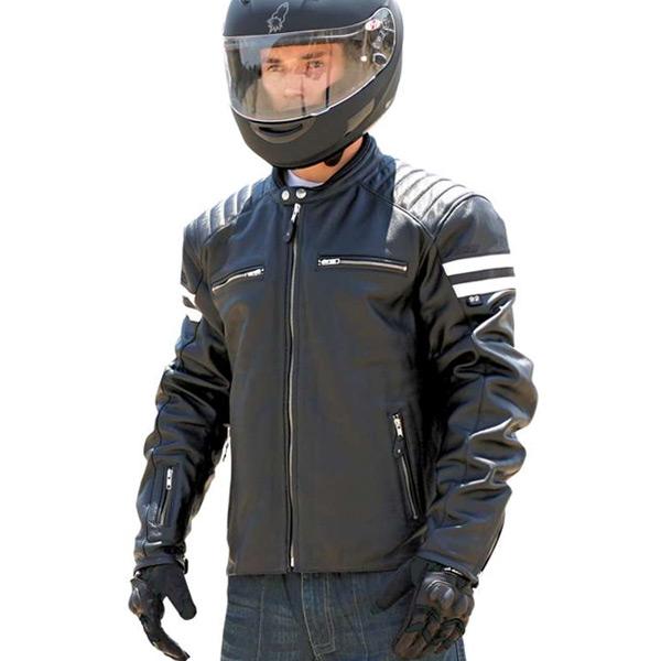 Men's black leather motorcycle jacket with zip-in liner, Classic '92 style