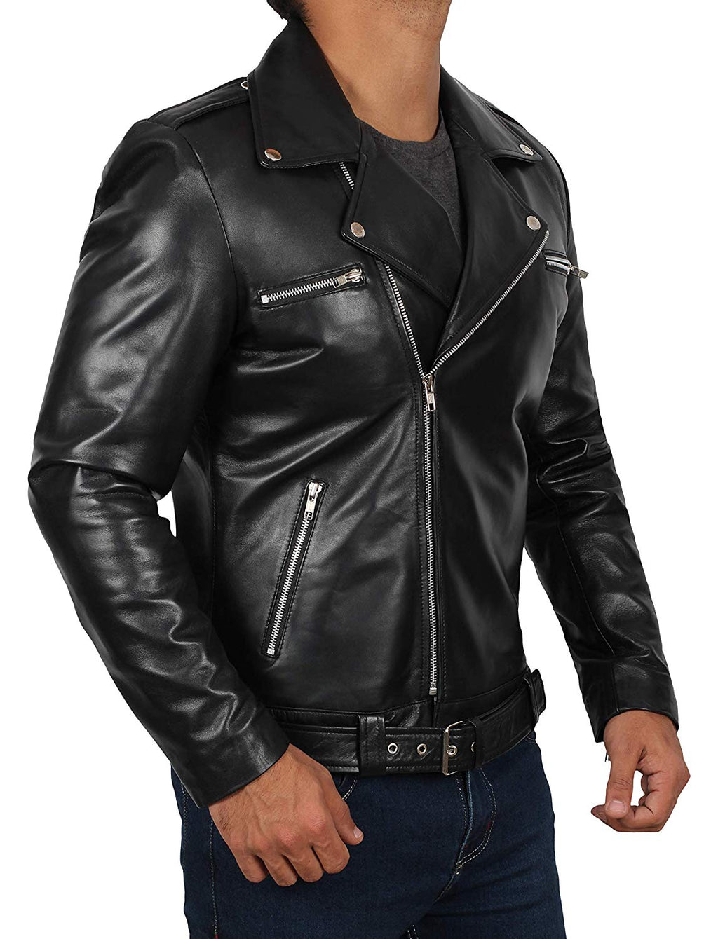 Brandon Flowers black sheepskin biker jacket, photo 3