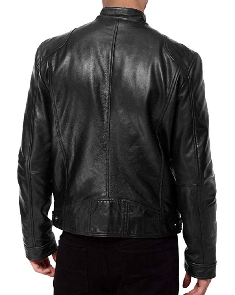 Men's black lambskin Sword biker jacket, photo 2