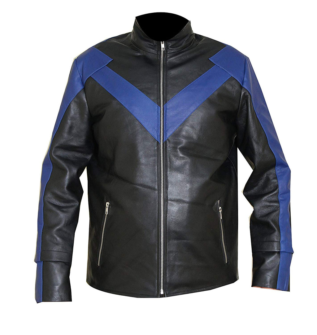 Nightwing black and blue jacket for men with stand collar and front logo