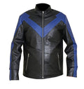 Nightwing black and blue jacket for men with stand collar and front logo
