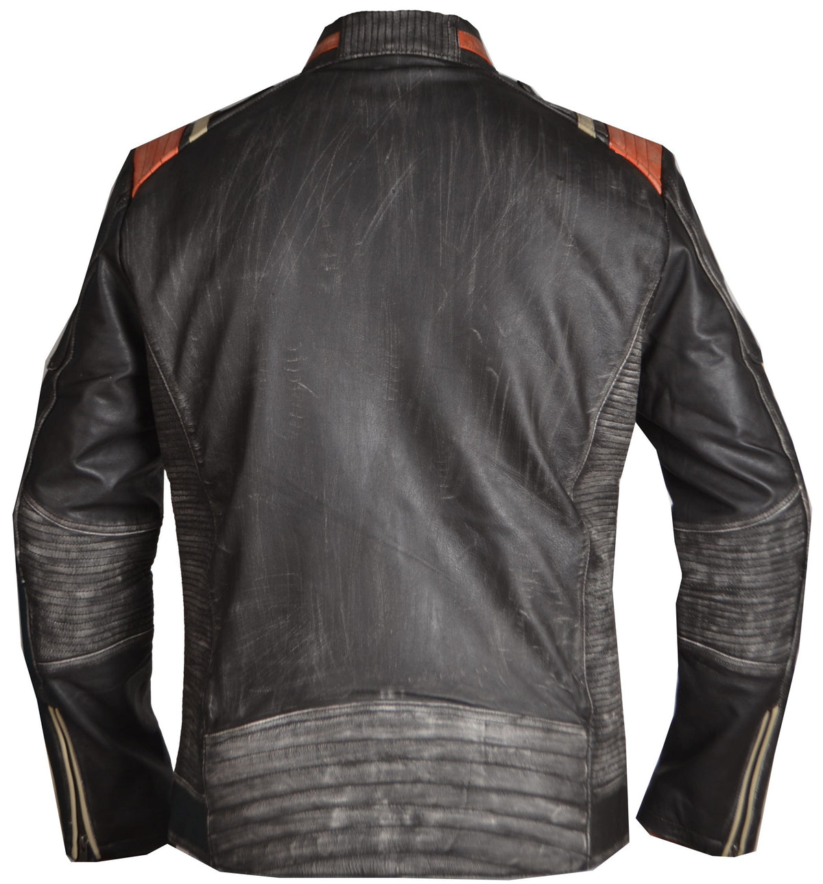 Vintage cafe racer jacket in distressed black and orange leather, photo 2