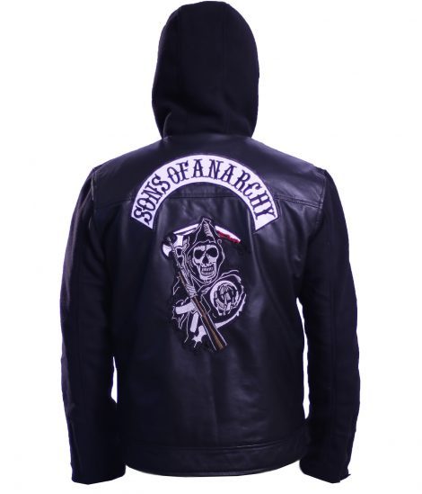 SAMCRO Sons of Anarchy black faux leather zip-up hoodie for men