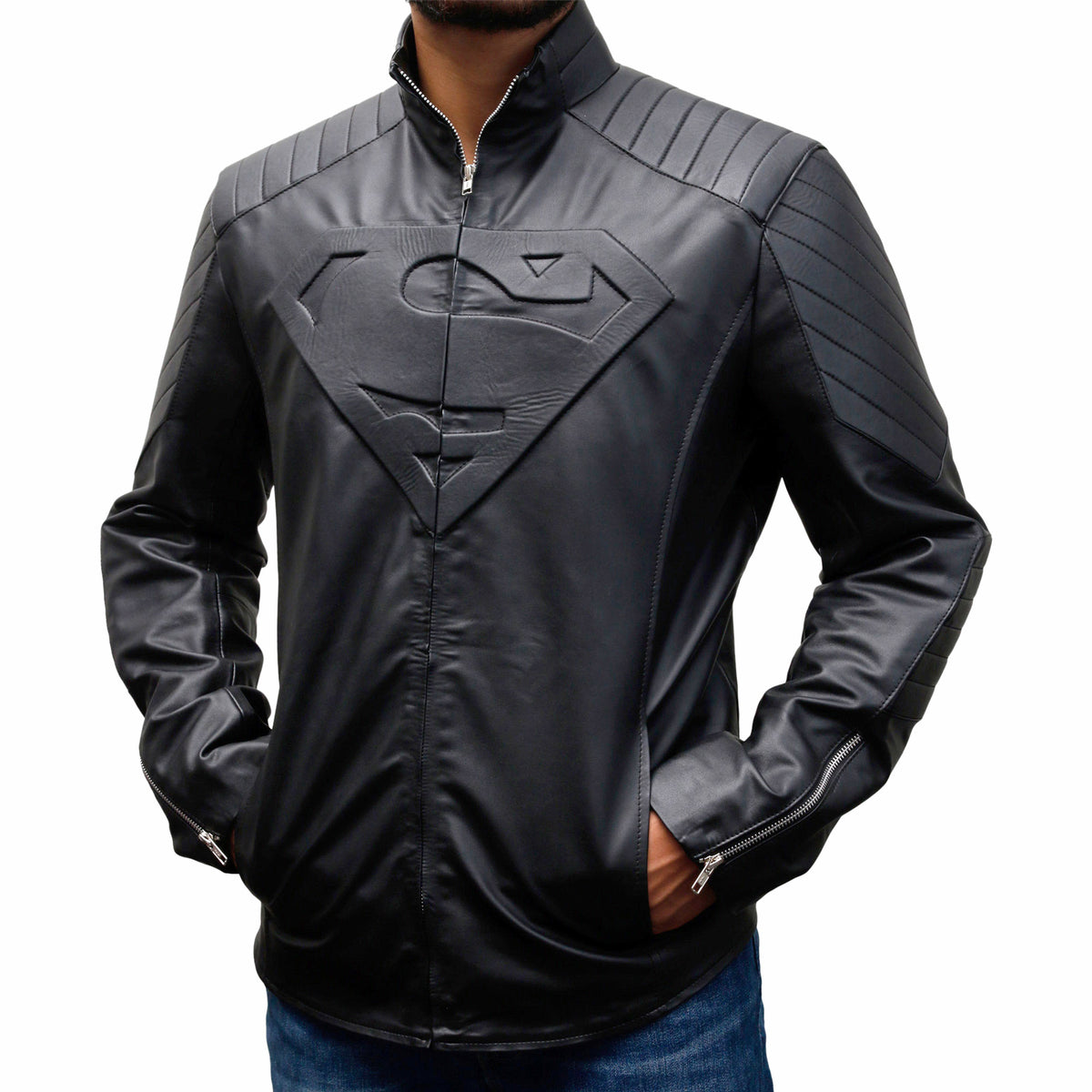 Superman Man of Steel black jacket for men with stand-up collar