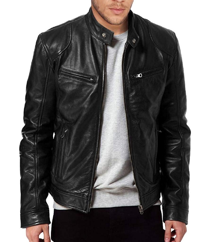 Men's black lambskin Sword leather biker jacket