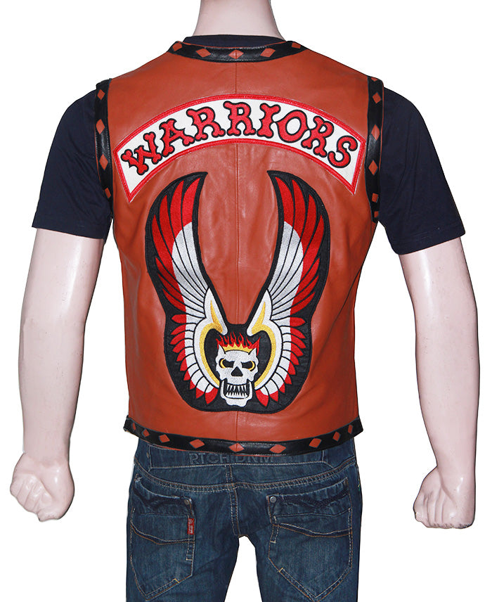 Men's tan skull leather vest with Punisher back patch