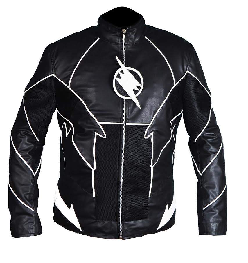 The Flash Zoom black jacket for men with stand-up collar