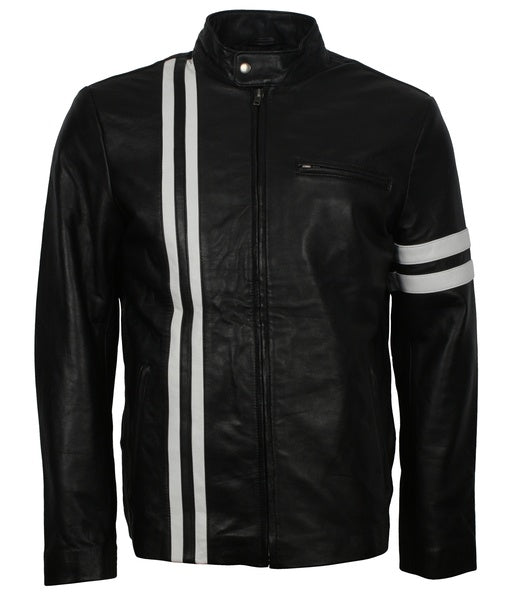 Vin Diesel black sheepskin jacket with white sleeve stripes, photo 2