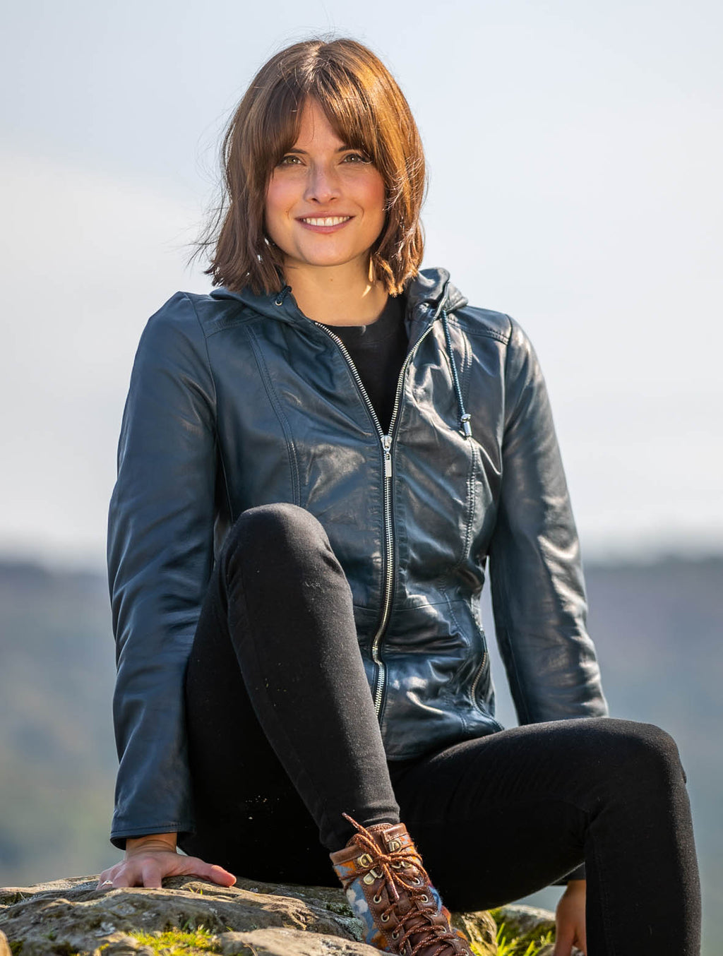 Saltcoats navy hooded sheepskin jacket for women, photo 4