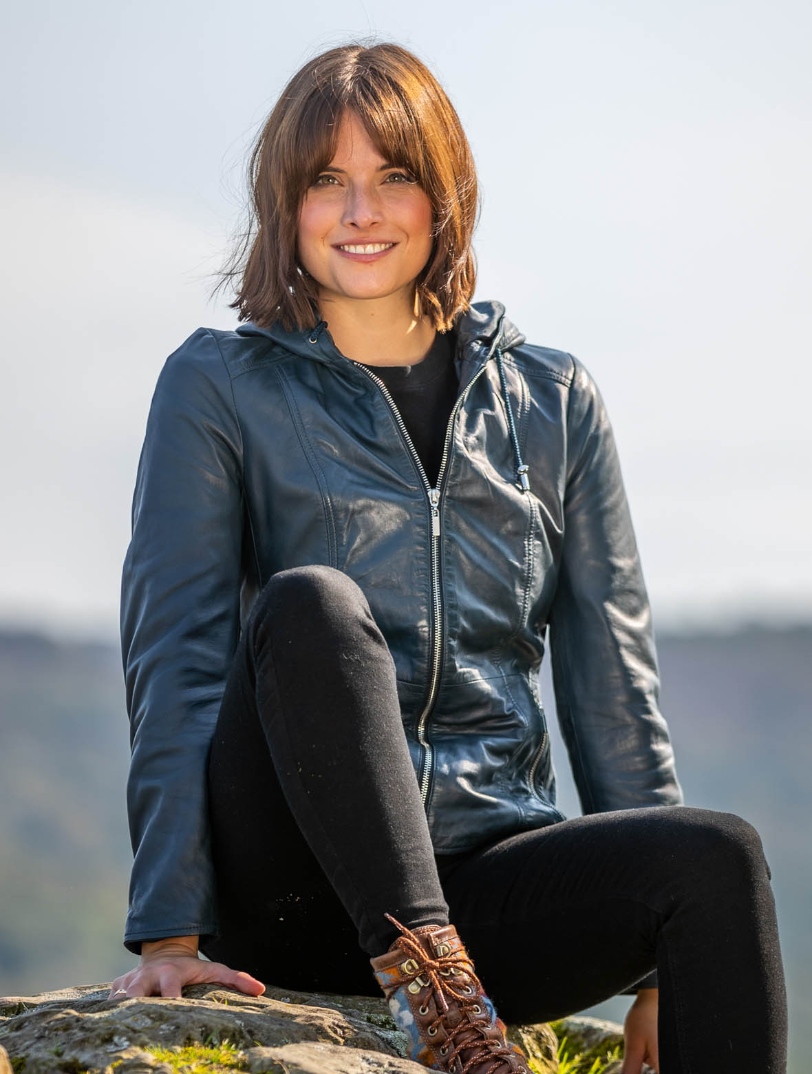 Saltcoats navy hooded sheepskin jacket for women, photo 4