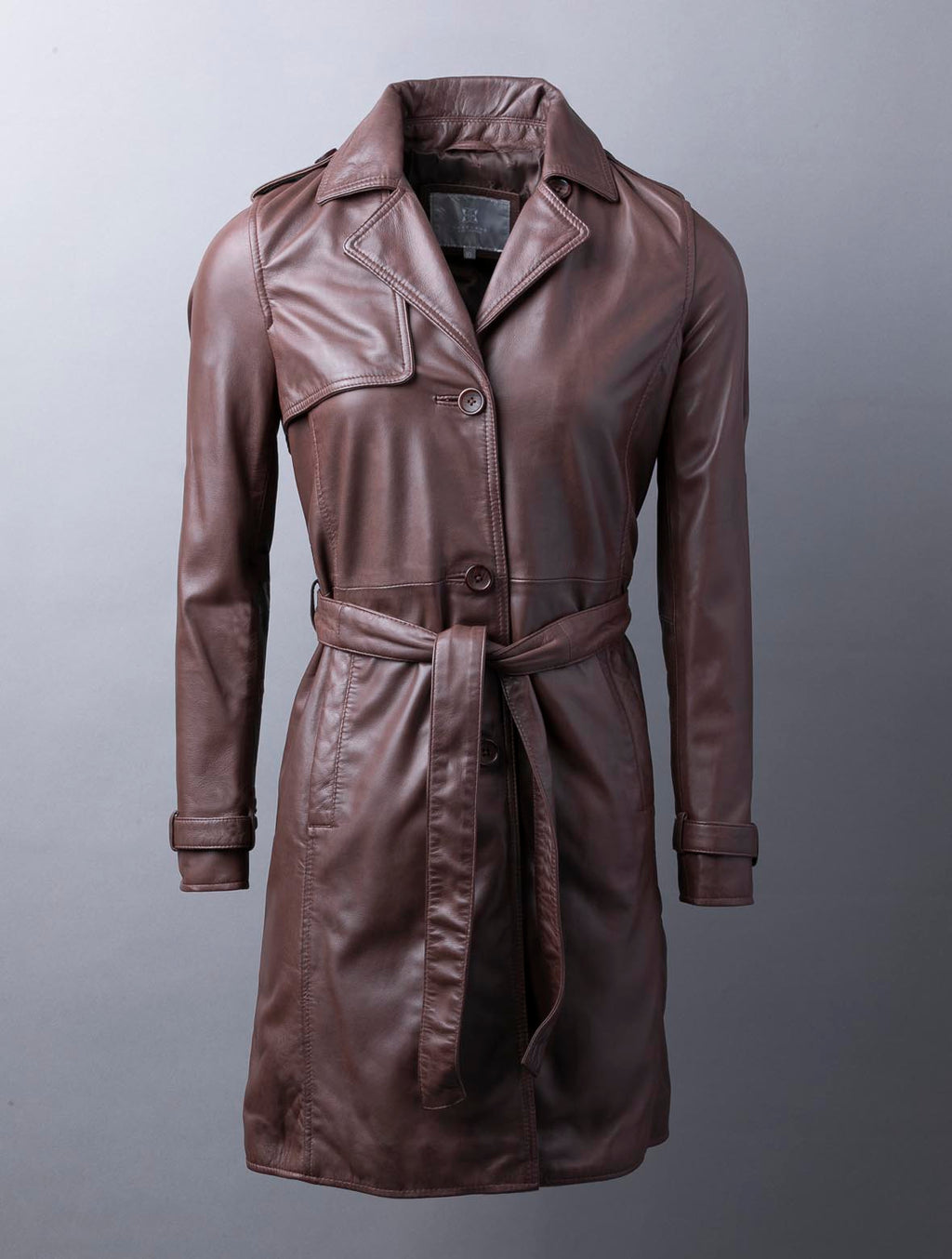 Perth pecan brown leather trench coat for women, photo 5