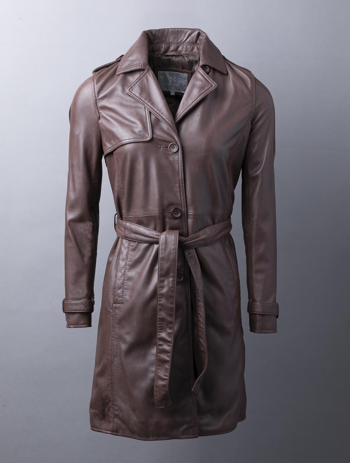 Perth pecan brown leather trench coat for women, photo 5