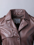 Perth pecan brown aniline leather trench coat for women with belt