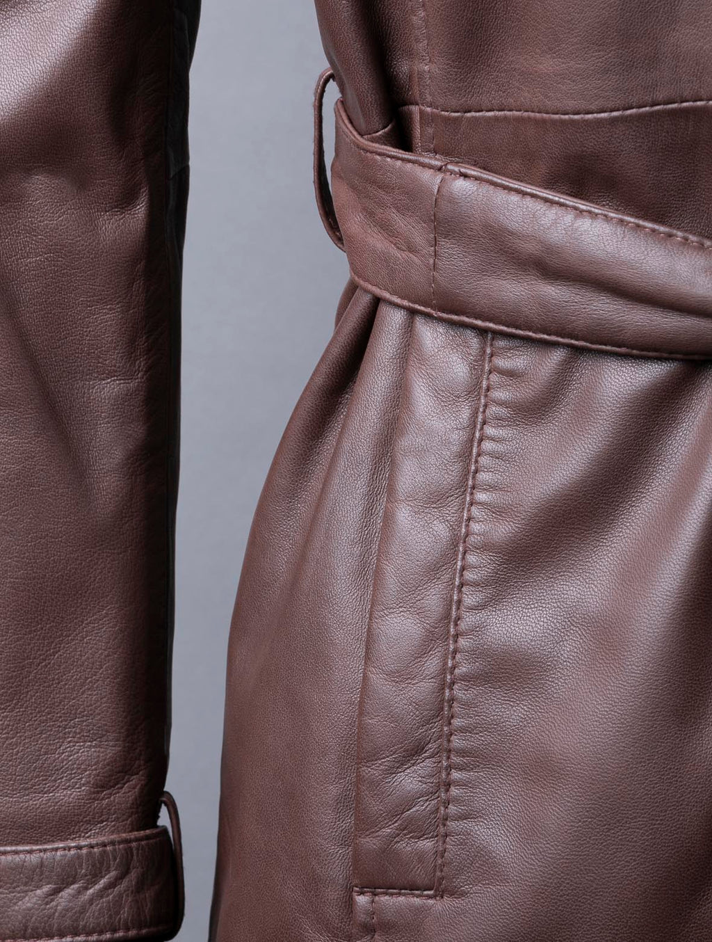 Perth pecan brown leather trench coat for women, photo 2