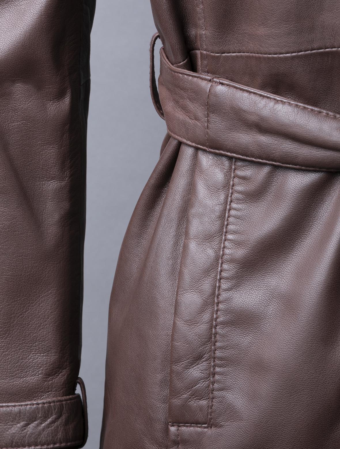 Perth pecan brown leather trench coat for women, photo 2