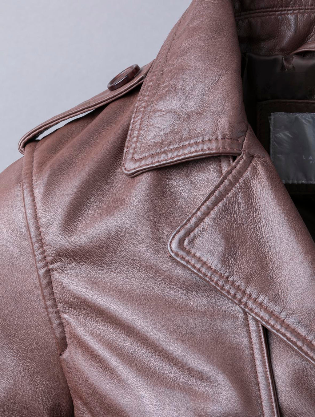 Perth pecan brown leather trench coat for women, photo 3
