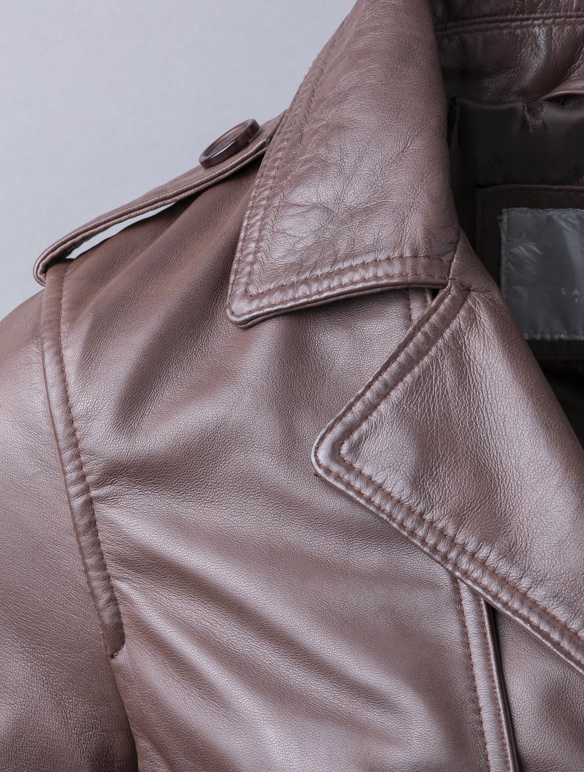 Perth pecan brown leather trench coat for women, photo 3