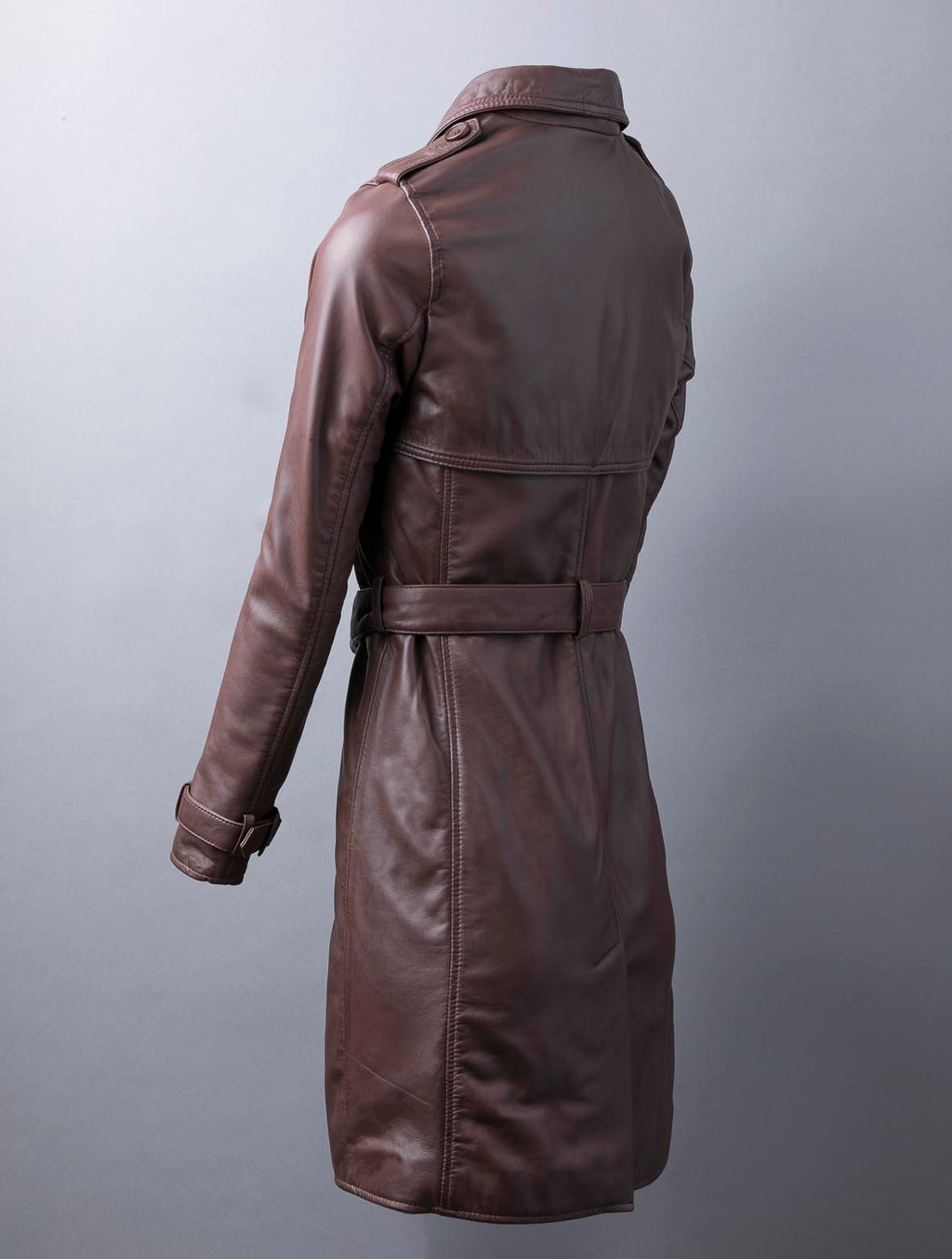 Perth pecan brown leather trench coat for women, photo 4