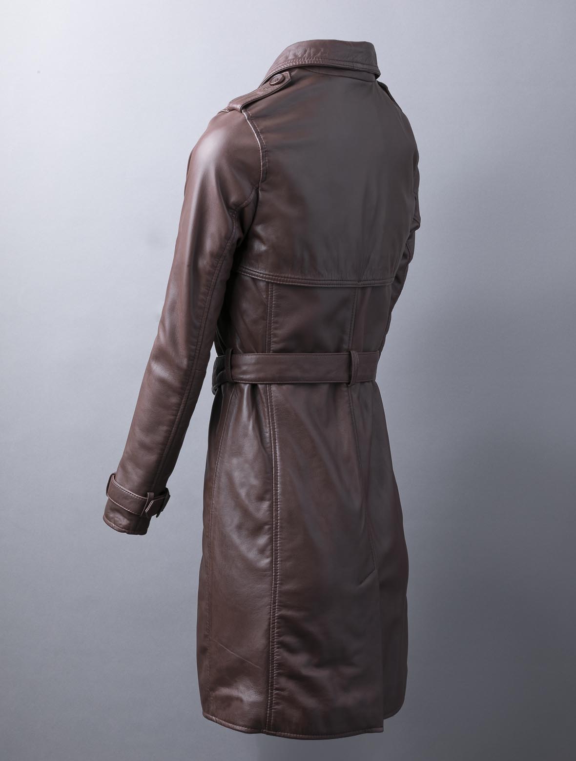 Perth pecan brown leather trench coat for women, photo 4