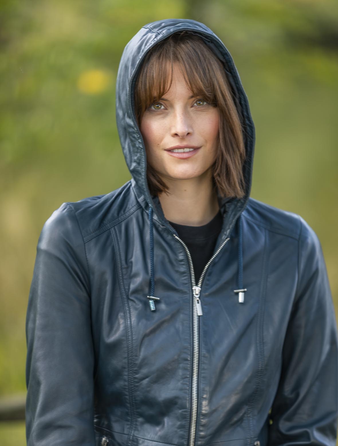 Saltcoats navy hooded sheepskin jacket for women, photo 5