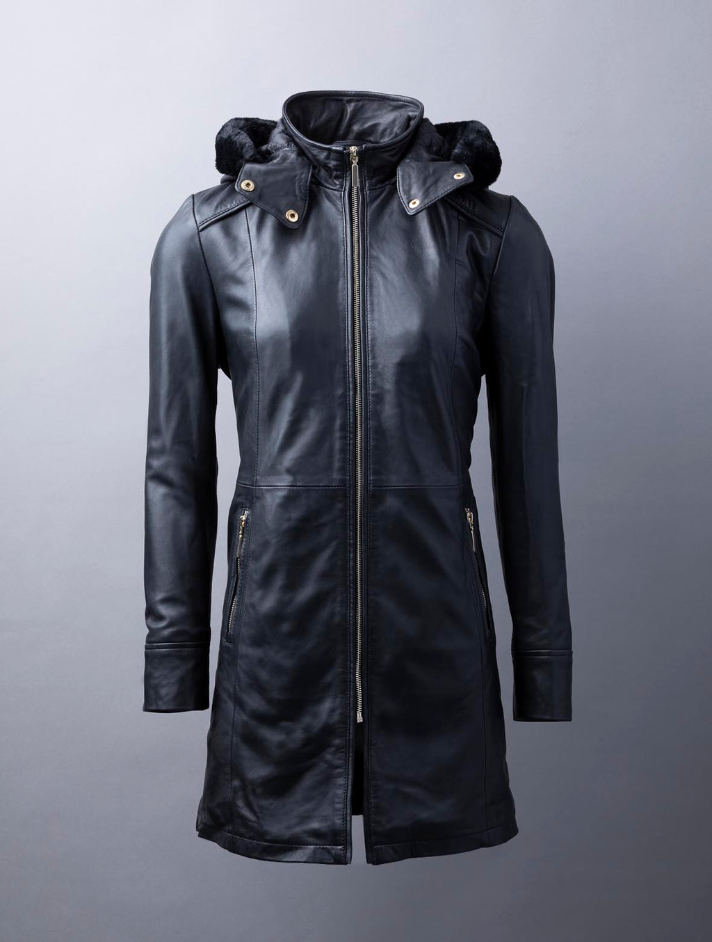 Ullapool black hooded leather coat for women, photo 5