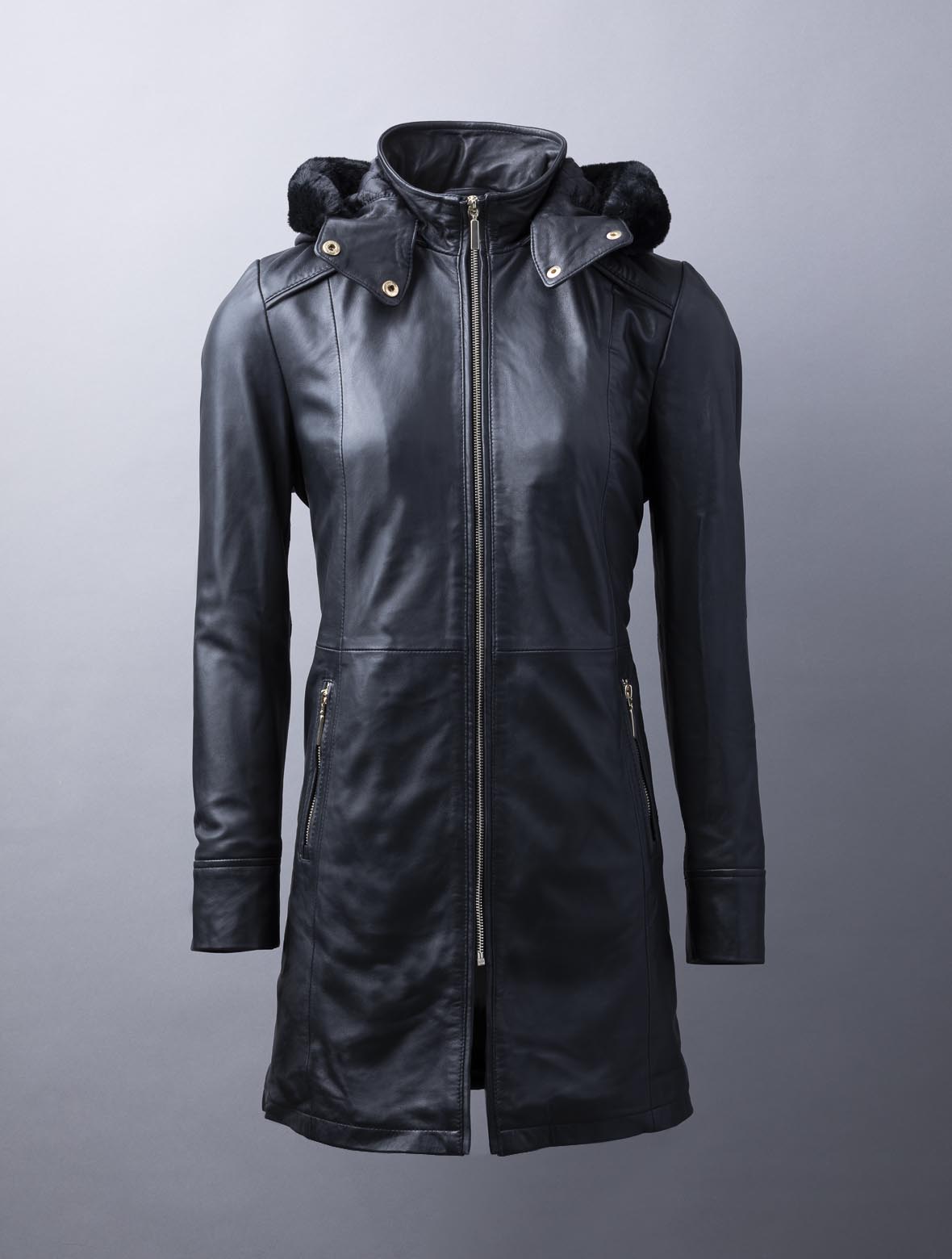 Ullapool black hooded leather coat for women, photo 5