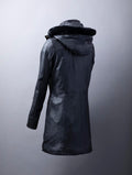 Ullapool black leather coat for women with removable hood